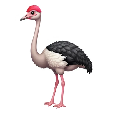 An ostrich with black and white feathers. pinkish-red neck, red legs. sticker