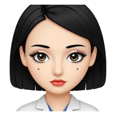 Medical student, black hair, black eyes, false eyelashes, makeup, eyeliner,  sticker