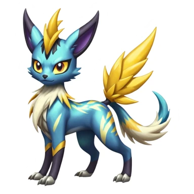Shiny colorful exotic Feral Scaly Striking Slaying Badass Evil Handsome Lightning-patterned Zig-zagged buzzy fuzzy Meloetta-Renamon-Luxray-Cobalion-Suicune-Vernid-fusion-hybrid-creature, full body  sticker