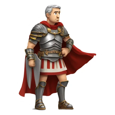 Anxious Roman General: A general in full armor and a cape, sweating with a tense, worried expression, as if concerned about the outcome of a battle or meeting. sticker