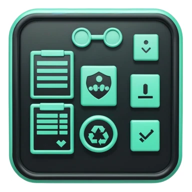 Responsabilité Administrative (Administrative Responsibility), 3D technical icon with black and mint green (#B5F4D3), accountability framework with compliance metrics and procedural safeguards sticker