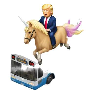 Donald Trump riding a unicorn fly over a bus sticker