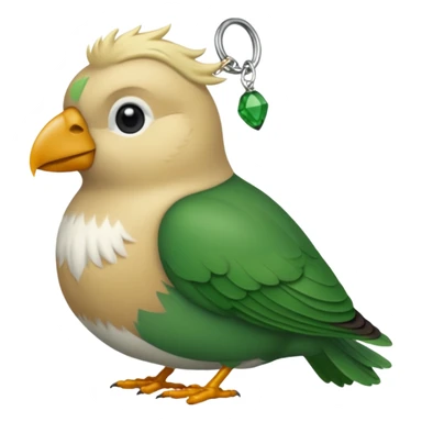 un oiseau classique tout vert avec un collier autour de son cou avec des breloque argentées et un seul poil blond qui fait une petite bouclette sur le front le collier est autour du coup de l’oiseau entre la tête et le corps sticker