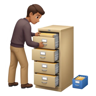 A person opening a filing cabinet to search for file sticker