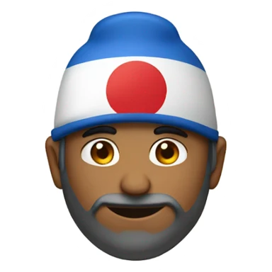 Indian man wearing blue hat with Japanese flag  sticker