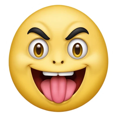 Freaky yellow face emoji smiling really big with huge tongue out and eyes wide open. Tongue should is wagging back and forth. Give him a full head of black hair sticker