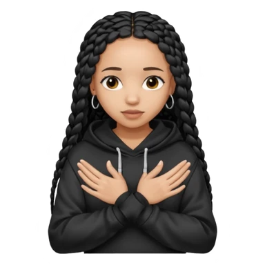 African American light skin girl with long black box braids wearing a black hoodie with hands folded together sticker