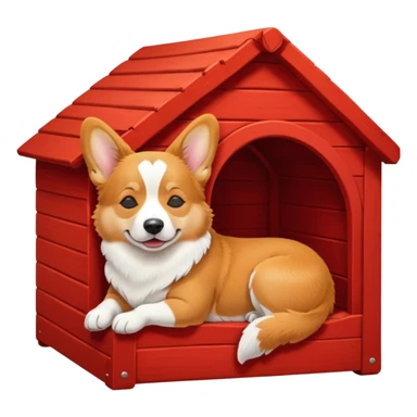 a corgi dog resembling the real Apple emoji dog sleeping in a red dog house sticker