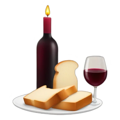 Two candles, a cup of red wine and a loaf of bread sticker