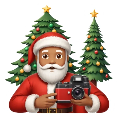 Homme photographe noir, week-end détente, équipé d’un appareil photo pro. Dans un décor Noël chaleureux, Père Noël à côté, sapin illuminé, lumières douces.  Ambiance festive, réaliste, couleurs nettes sticker