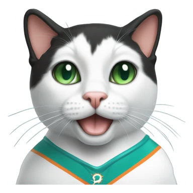 Tuxedo cat - green eyes wearing miami dolphins jersey sticker