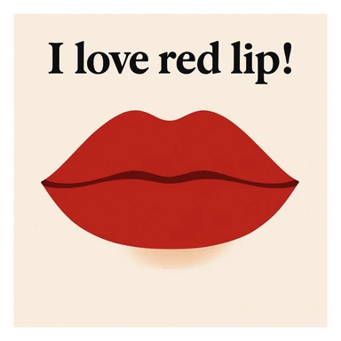 modern illustration style single mouth with lips closed, bold matte red lipstick, including the words 'I love red lip!' in a stylish font sticker