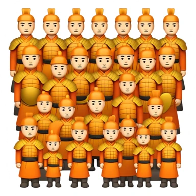 Terracotta Army Xi'an, simplified emoji style with bold outlines and bright colors, cartoon style ancient warrior statues lined up sticker