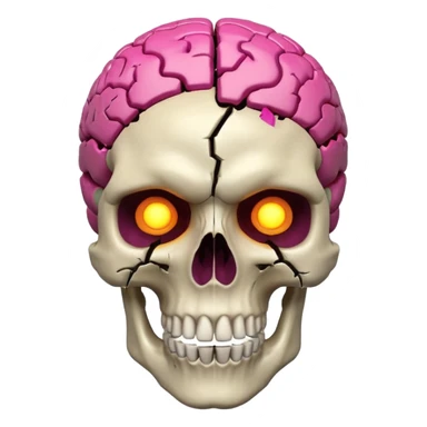 3D skull with cracked open brain glowing neon inside, dark phonk vibe, intense attitude sticker