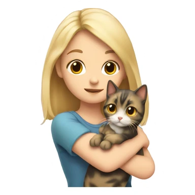 A blonde girl holding a calico cat with her hands sticker
