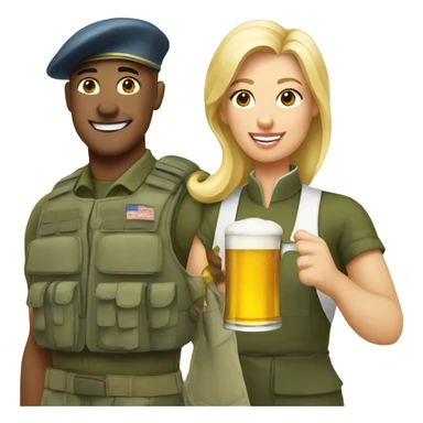 Paratrooper holding beer next to blonde female chef sticker