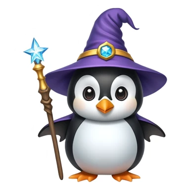 penguin dressed as a wizard with magic wand and wizard hat sticker