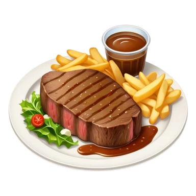 big juicy australian steak meal featuring chips, small salad in a ramikan and gravy  sticker