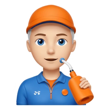 Make a friendly emoji style mascot for Sports Eye. Character will be blue sporty eye with a face, wearing a whistle, symbolizing coach giving guidance. design should be modern, friendly, & energetic, like a sports coach avatar. Primary color #2051E5 small touch of orange. sticker