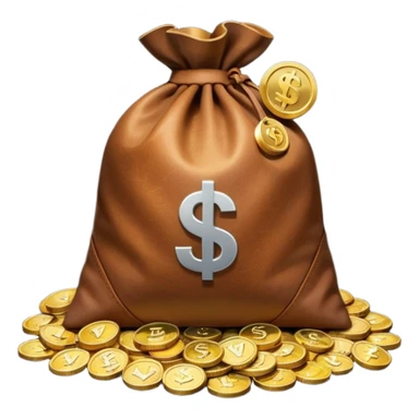 bag of money with a classic video play button (white triangle on dark circle) on the bag, no dollar sign, with a pile of coins at the side sticker