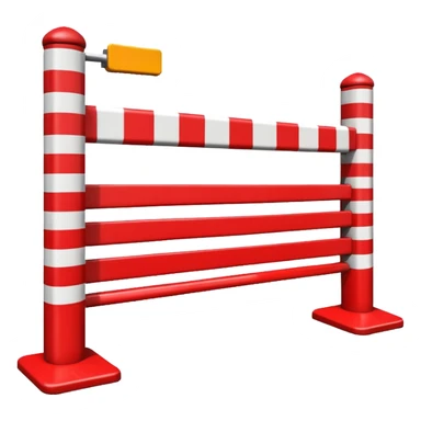 Flat emoji-style icon of a parking barrier gate (boom barrier).
Red and white striped horizontal arm, raised at a slight angle.
Simple geometric shapes, clean vector design.
No text, no background, transparent or plain background.
Bright colors, high contrast.
Centered object, minimal details. sticker
