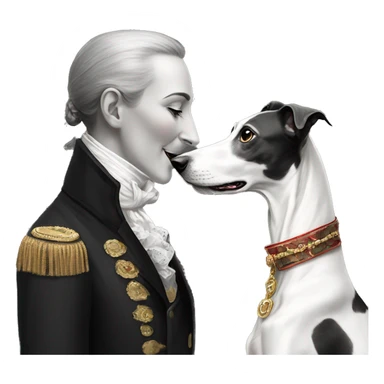 Two aristocrat dog black and white galgo kiss with women  sticker