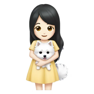 Japanese spitz dog hug black hair girl with dress sticker