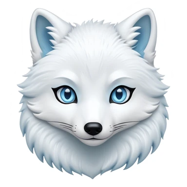 Cinematic Noble Arctic Fox Portrait Emoji, Poised and regal, with a compact, agile build and a luxurious, pure white Fur accented by a subtle hint of icy blue, deep-set soulful piercing eyes, Simplified yet sharp and sophisticated features, highly detailed, glowing with a soft, dignified glow, high shine, intelligent and cunning, stylized with an air of arctic elegance, focused and attentive, soft glowing outline, capturing the essence of a watchful and confident fox, so majestic it feels as though it could dash out of the screen with effortless authority! sticker