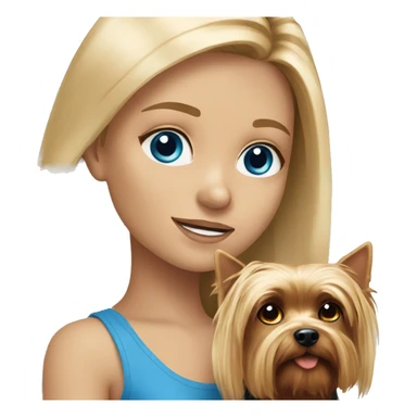 girl with long blond hair and blue eyes with dog Yorkshire Terrier sticker