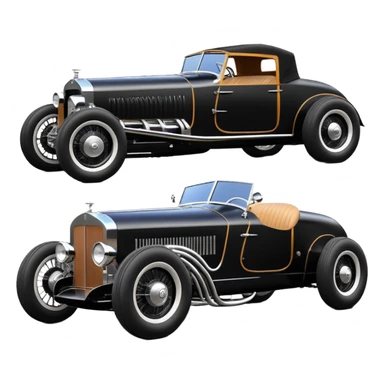 Batgirl’s black Bare bones drag racing modified (fenders removed) chopped streamlined sporty roadster that is a (stripped down) hot street rodded engine sports car 1932 Rolls Royce Woody futuristic  wide racing wheels that are held strong by advanced suspension and steering sticker