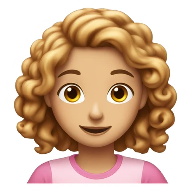 A girl with fair skin, a brunette with long curly hair and brown eyes. Eating sinabon in a pink T-shirt. sticker