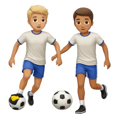 Two boys playing soccer at the beach. sticker