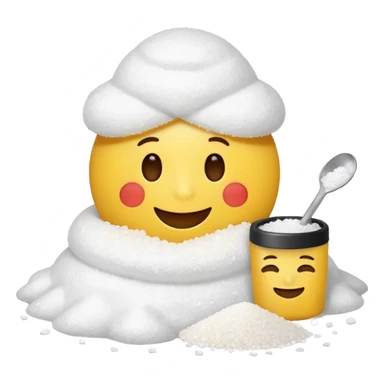 Happy emoji with a bile of salt beside him and sone salt on his nose with a rolled up note  sticker