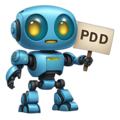 cute bot holding a sign where we can read "PD-Bot" sticker