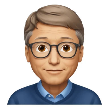 Bill Gates, iconic tech entrepreneur, portrait, apple style emoji, no background sticker