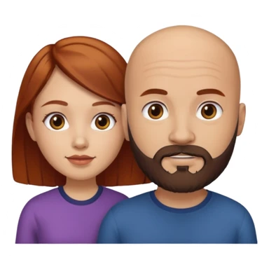 Couple. A bald man with dark brown beard and a girl with light skin. She is a redhead and has dark yellow brown auburn hair. Different skincolor. She has very light skin. sticker