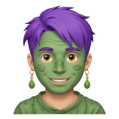 purple haired man with full full face dirty messy green clay mask and earrings happy  sticker