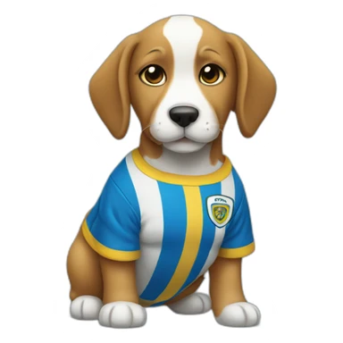 Puppy with a soccer shirt blue with a yellow stripe horizontal in the middle sticker