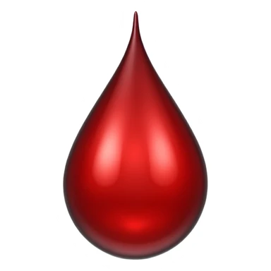 single blood drop emoji sculpted from dark liquid metal, glossy surface, dramatic reflections, futuristic minimal 3D style, isolated on white sticker