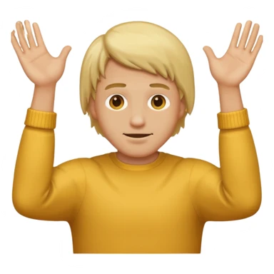 Blonde man with his face covered with the two arms going through down left to up right and with the two hands on the upper right edge of the emoji sticker