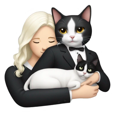 White lady snuggling with a tuxedo cat  sticker