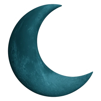 Make this crescent moon more realistic with natural shading and some crater texture, keeping the dark cyan color. No background, transparent. sticker