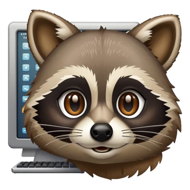 Racoon face with computer terminal window in background (right corner) in Apple emoji style. The terminal window display code "<>Albert API<>" 
 sticker