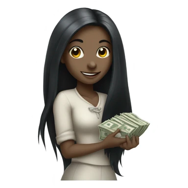 Rat girl with long black hair holding money money sticker