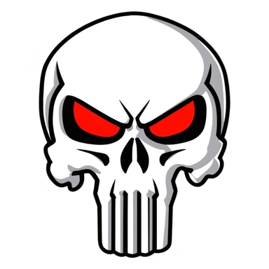 Punisher skull with bright glowing red eyes, menacing sticker