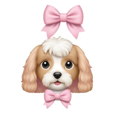 Coquette white cavoodle wearing light pink coquette bows  sticker
