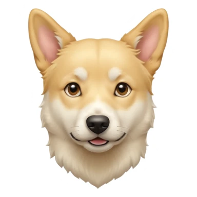 realistic Apple emoji style of a white mongrel dog with light yellow floppy ears, looks like a Jindo and Retriever mix, soft face, cute expression, poop lover sticker