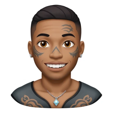 A black/mixed man tattooed face with silver and diamond teeths sticker