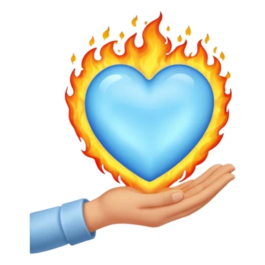 Light Blue heart with fire hand sticker