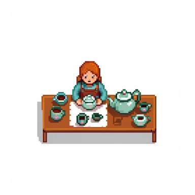 Traditional Chinese tea ceremony with teapot, cups, and person serving tea sticker